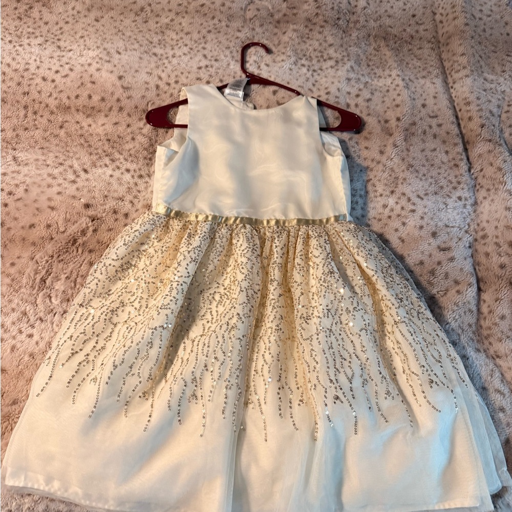 Blueberi Boulevard Cream and Gold Kids Dress